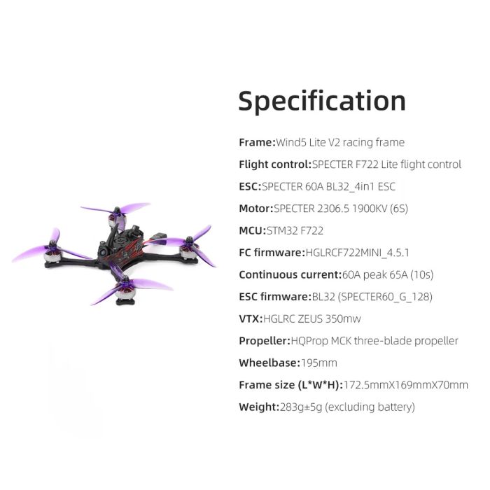 HGLRC Wind5 Lite V2 Racing Drone Elrs2.4G version